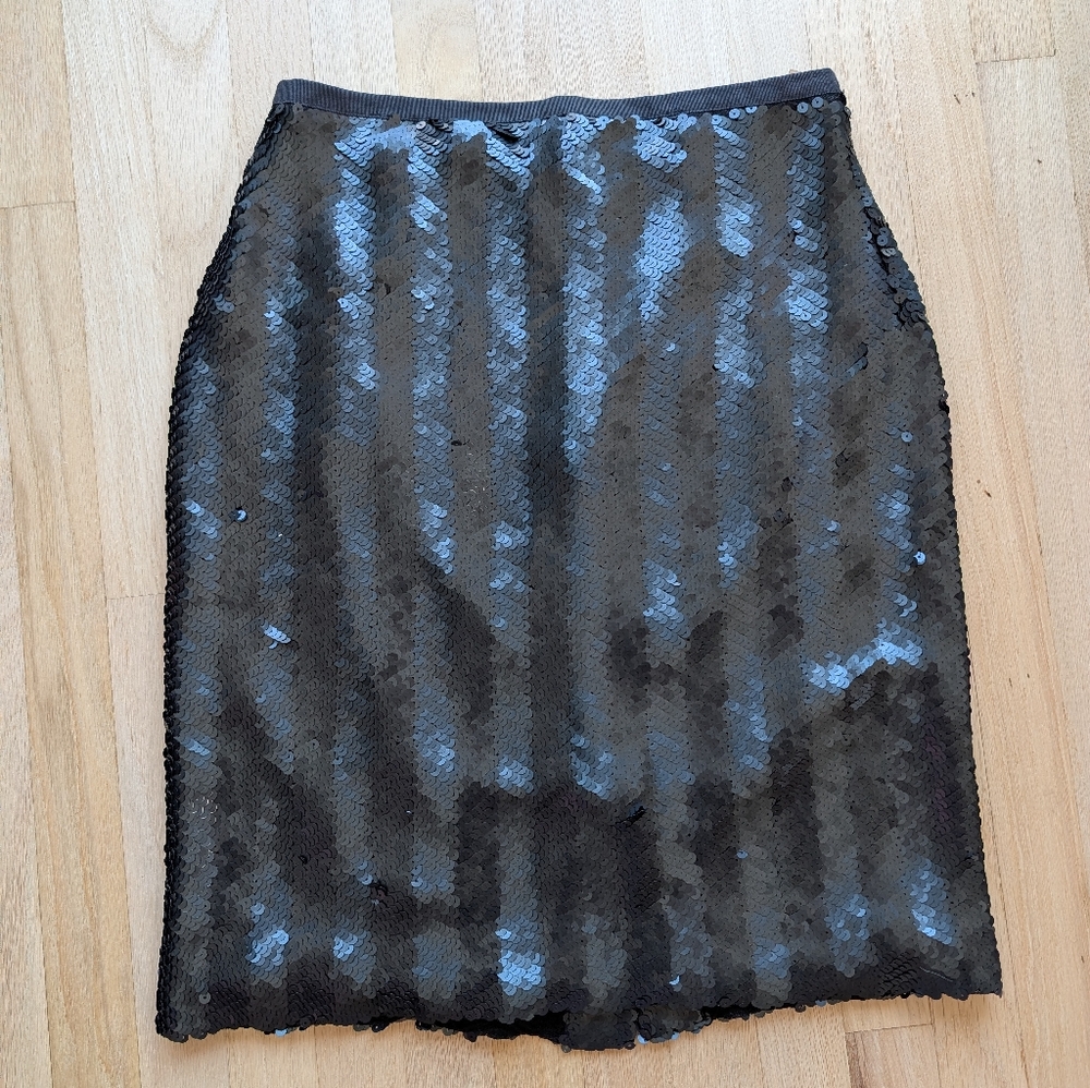 J. Crew Black Herringbone Sequin Pencil Skirt (Size Small) - GUC!